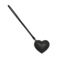 Brighton heart-shaped leather bag charm in black with embossed logo and long wristlet strap on a white background