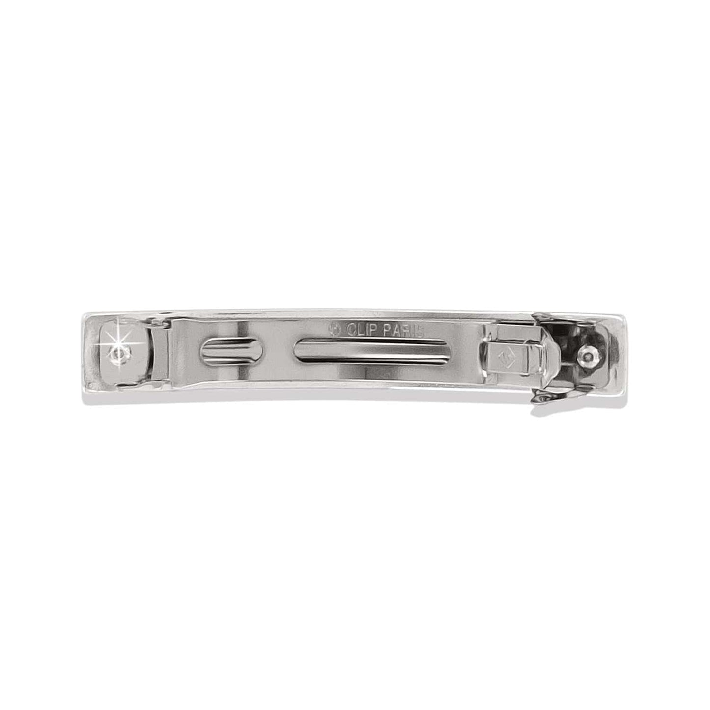 Brighton hair barrette clip shown from the back with silver-plated finish and hinged closure on a white background