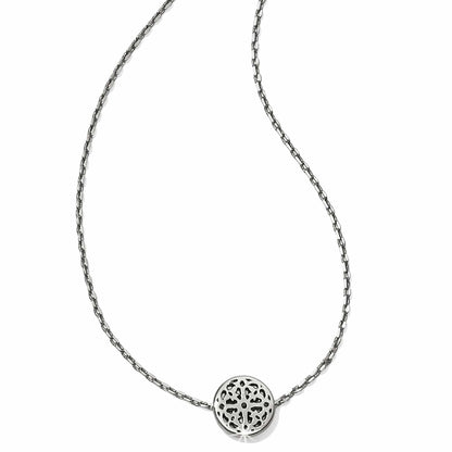 Brighton pendant necklace with silver-plated openwork medallion and delicate chain on a white background