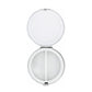 Brighton pill case shown open with mirrored lid and two-compartment interior with silver-tone trim on a white background