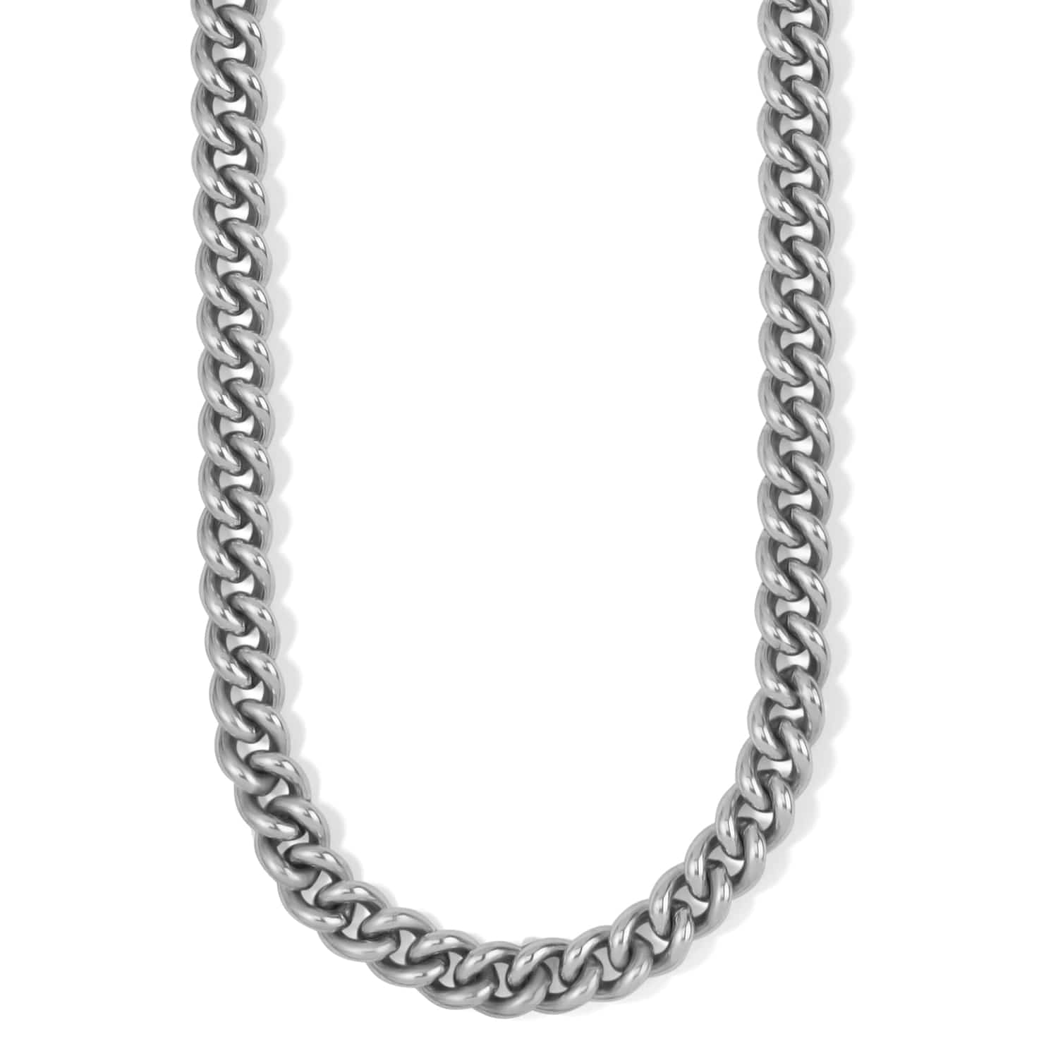 Brighton curb chain necklace with thick interlocking links and silver-plated finish on a white background