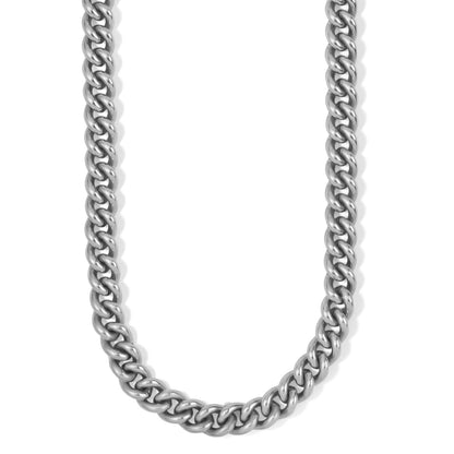 Brighton curb chain necklace with thick interlocking links and silver-plated finish on a white background