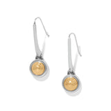 Brighton drop earrings with two-tone finish featuring hammered gold discs in silver-tone frames on a white background