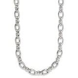 Brighton necklace with silver-plated oval link chain and small knotted connector accents on a white background