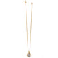 Brighton pendant necklace with brushed gold-plated chain and silver-plated round medallion with openwork detail on a white background