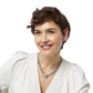 Model wearing a Brighton two-tone medallion pendant necklace on curb chain paired with matching two-tone stud earrings