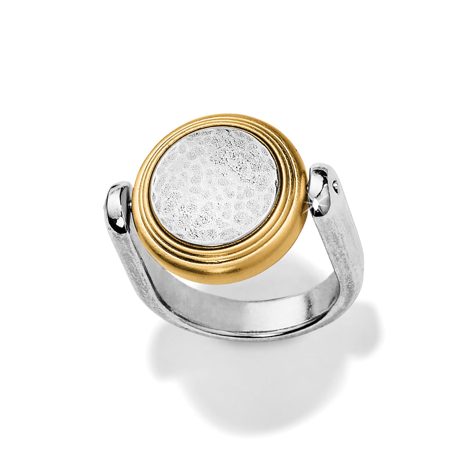 Brighton ring with two-tone design featuring gold-tone bezel around textured silver-tone center disc on a white background