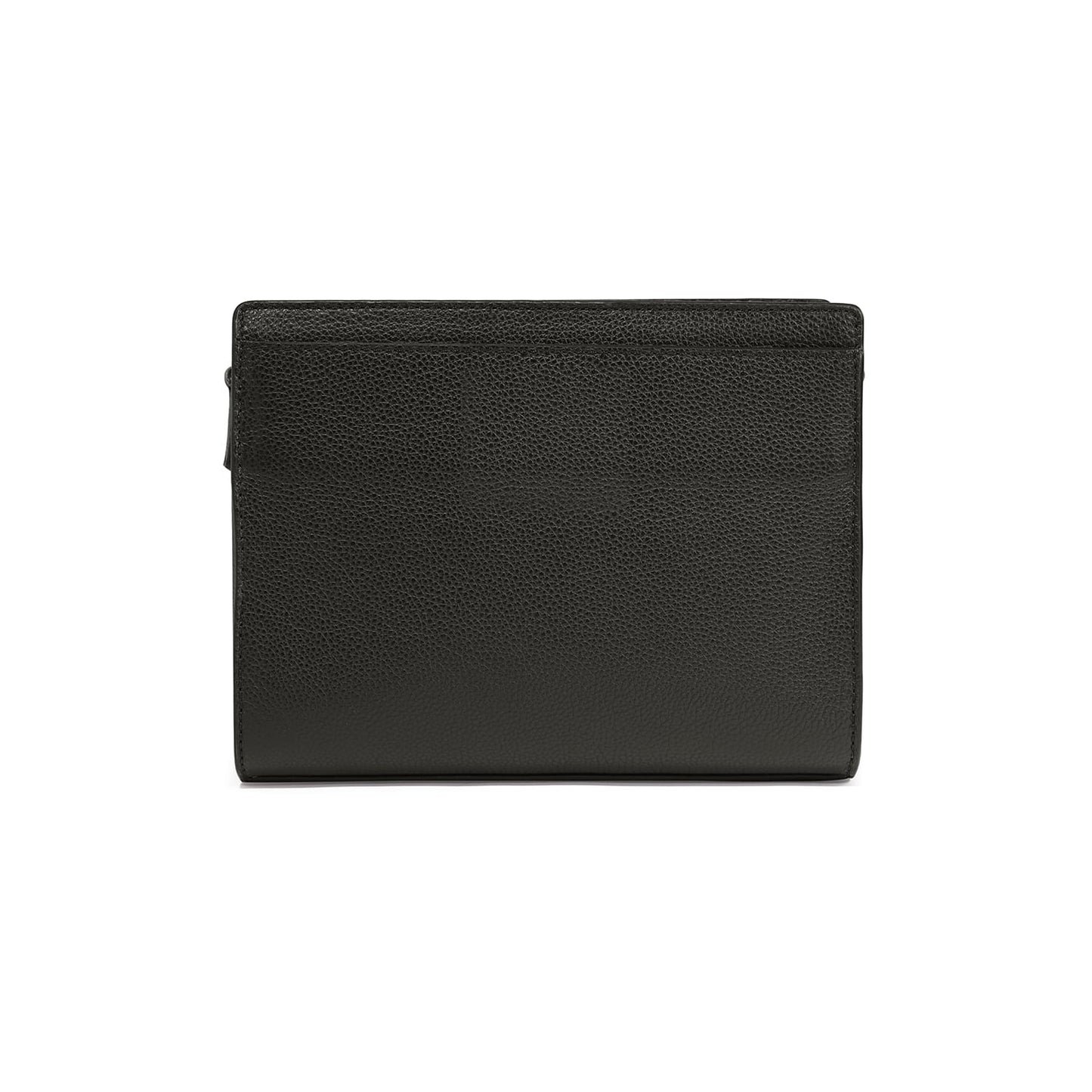 Brighton handbag shown from the back with black pebbled leather and minimal stitching on a white background