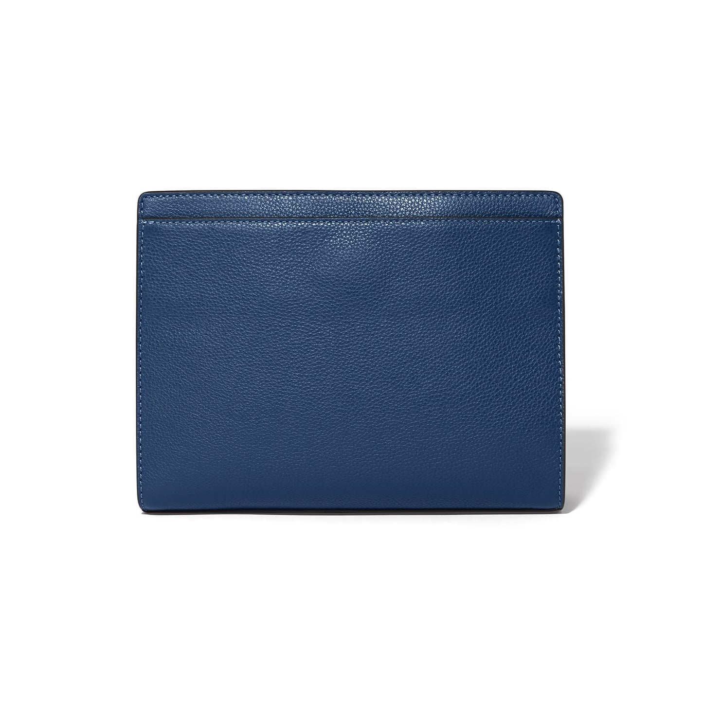Brighton wallet shown from the back in navy blue pebbled leather with tonal stitching on a white background