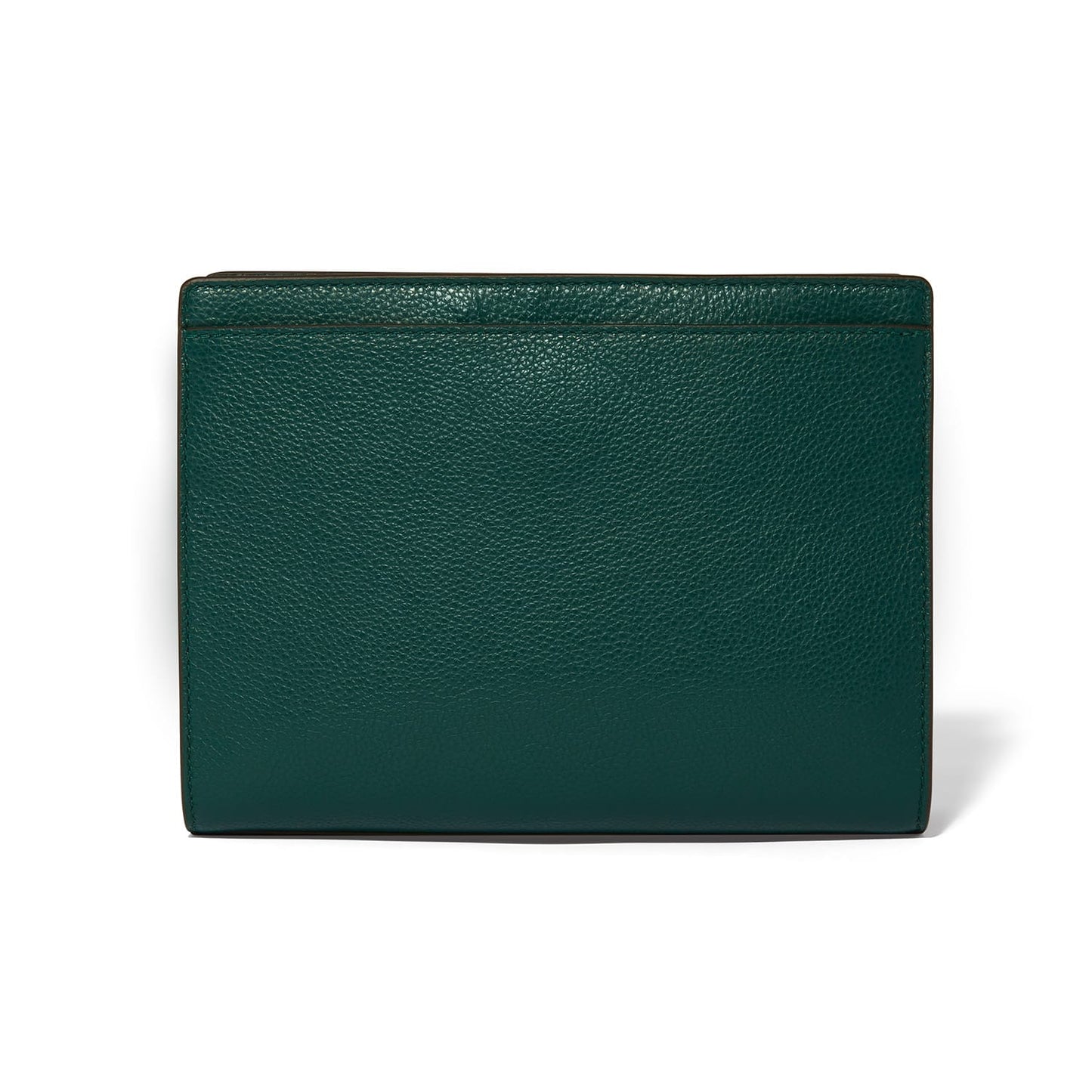 Brighton handbag shown from the back in dark green pebbled leather with clean stitched seams on a white background
