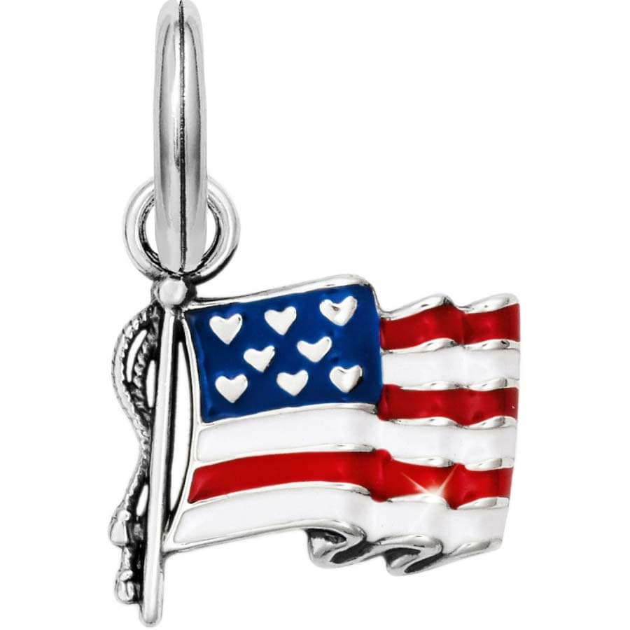 Brighton American flag charm with red, white, and blue enamel and silver-tone flagpole on a white background