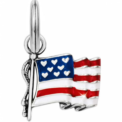 Brighton American flag charm with red, white, and blue enamel and silver-tone flagpole on a white background