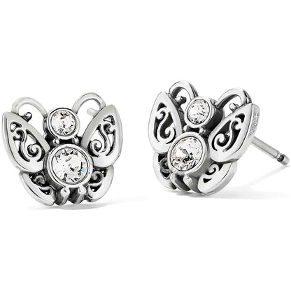 Brighton butterfly stud earrings with silver-plated filigree wings and crystal accents on a white background