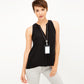 Model wearing a Brighton silver-plated lanyard necklace with heart pendant and clear ID badge holder