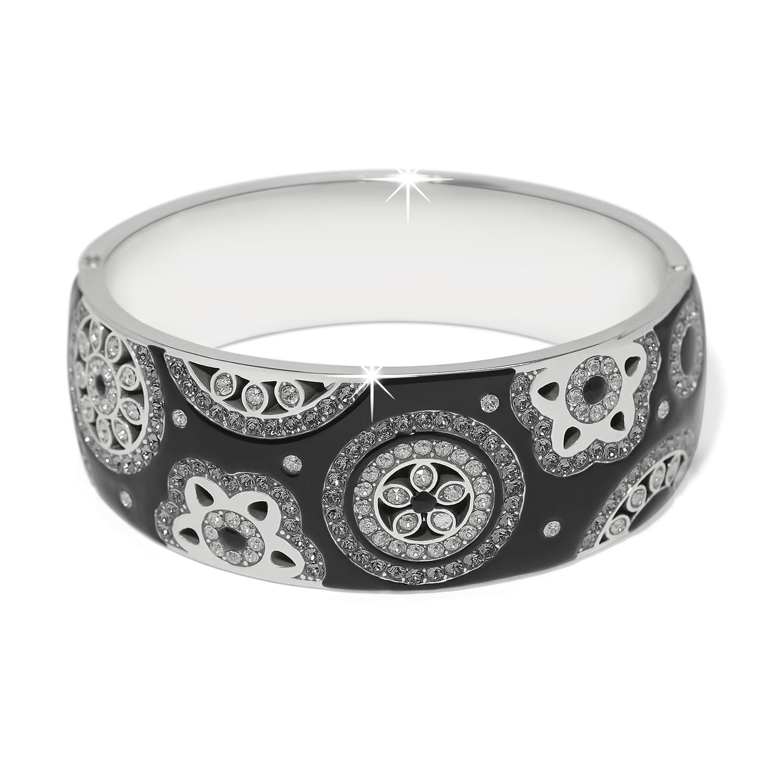 Flora Black Wide Hinged Bangle Bracelet silver-black 1