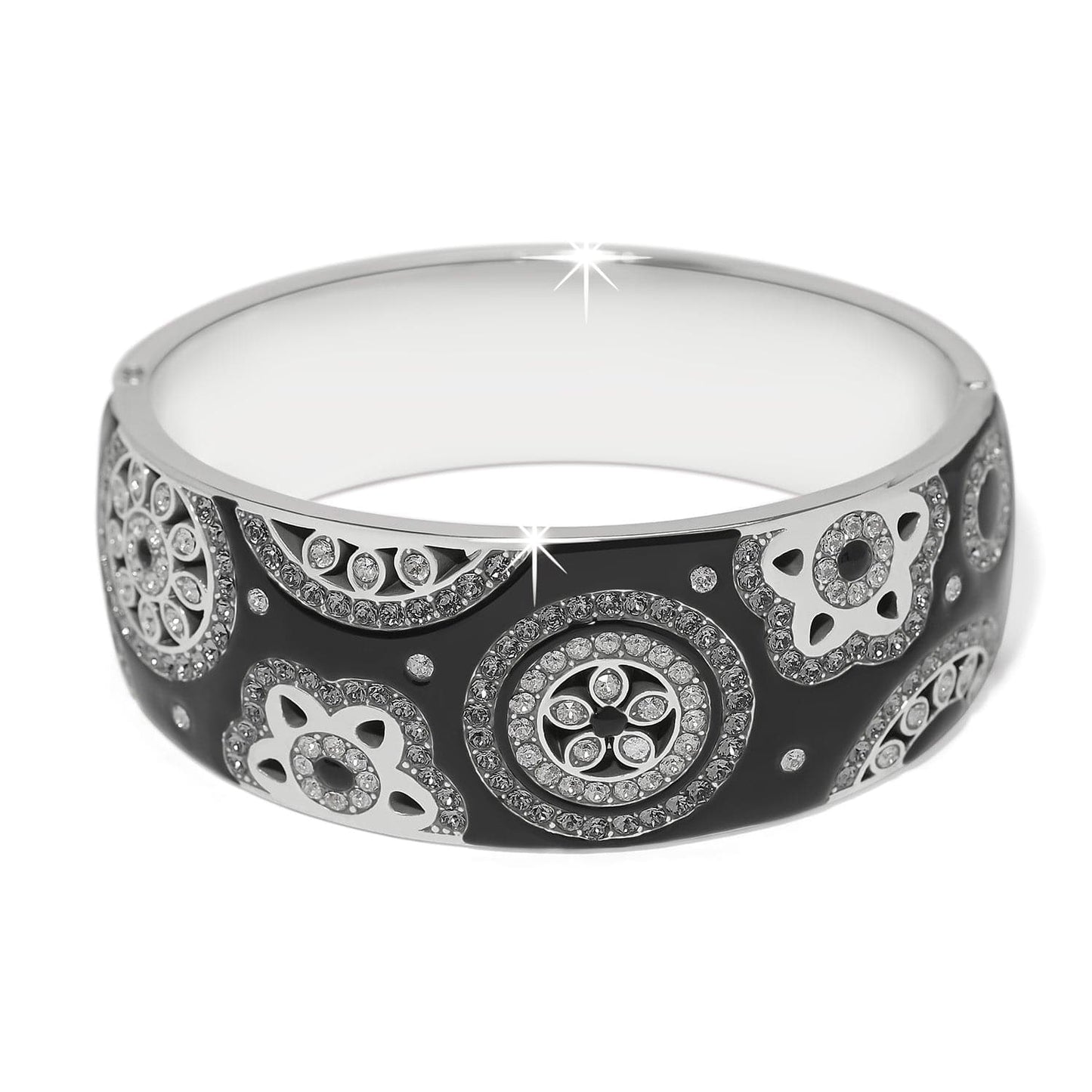 Flora Black Wide Hinged Bangle Bracelet
