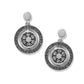 Brighton drop earrings with silver-plated medallions, crystal centers, and pavé crystal halos on a white background