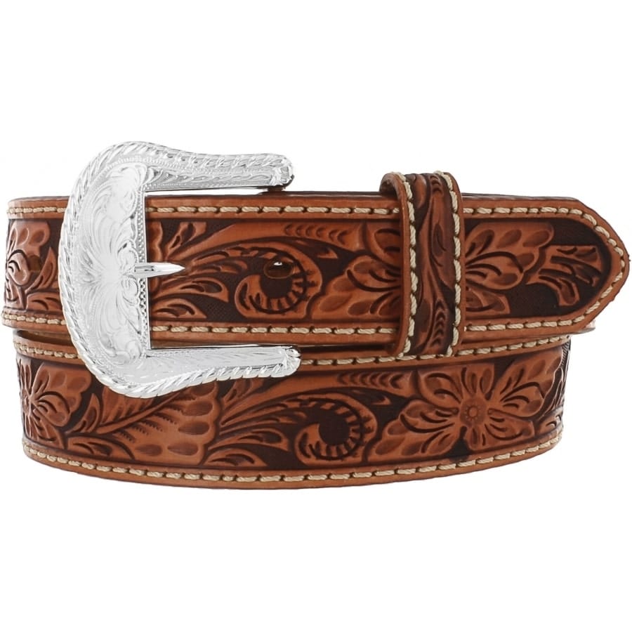 Floral Hand Tooled Belt tan 1
