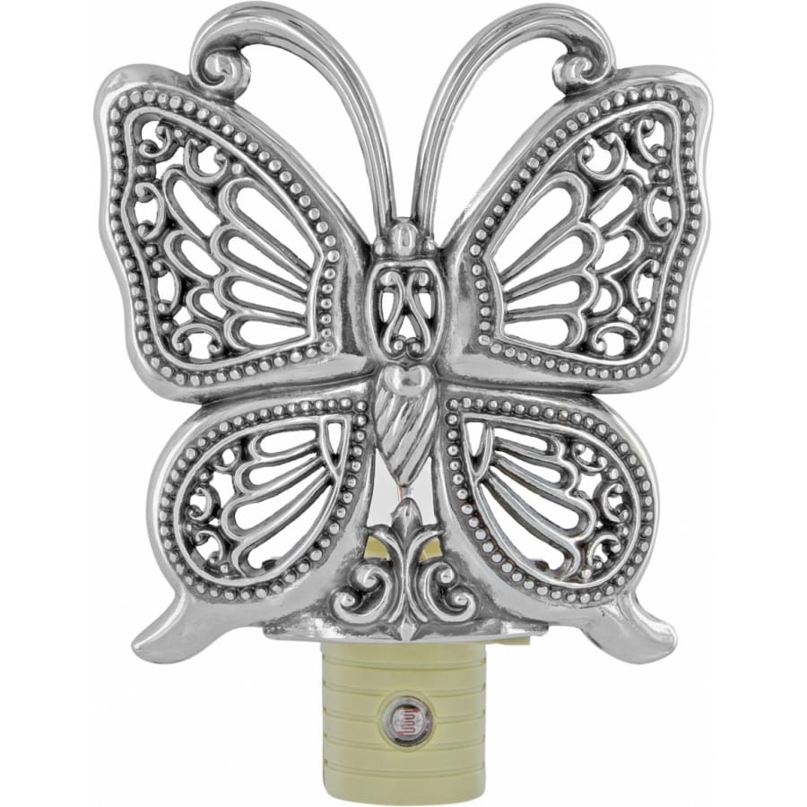 Brighton butterfly night light with silver-plated filigree wings and scrollwork detailing on a white background