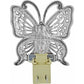 Brighton butterfly night light with silver-plated openwork wings and plug-in base on a white background