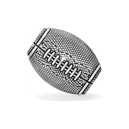 Brighton silver-plated football-shaped bead charm with textured pebbled surface and raised lacing detail on a white background
