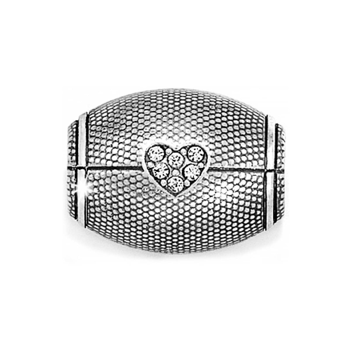 Brighton silver-plated bead with textured dotted pattern and crystal heart accent on a white background