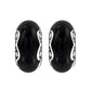 Brighton earrings with black oval stones and silver-plated scrollwork accents on a white background