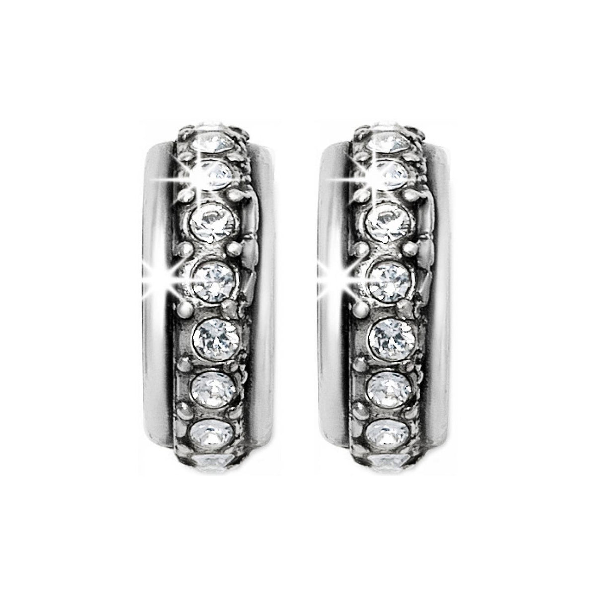 Brighton hoop earrings with silver-plated finish and a row of crystal accents on a white background