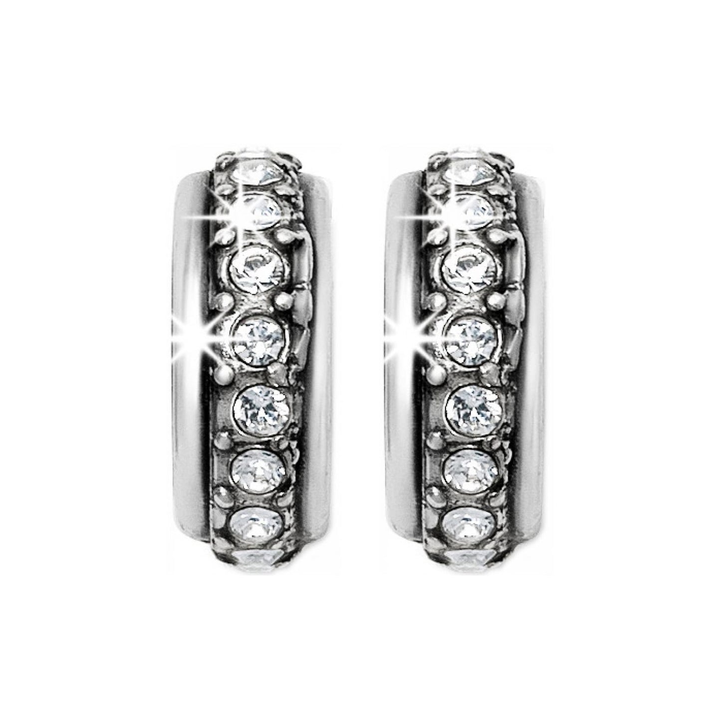 Brighton hoop earrings with silver-plated finish and row of crystal accents on a white background