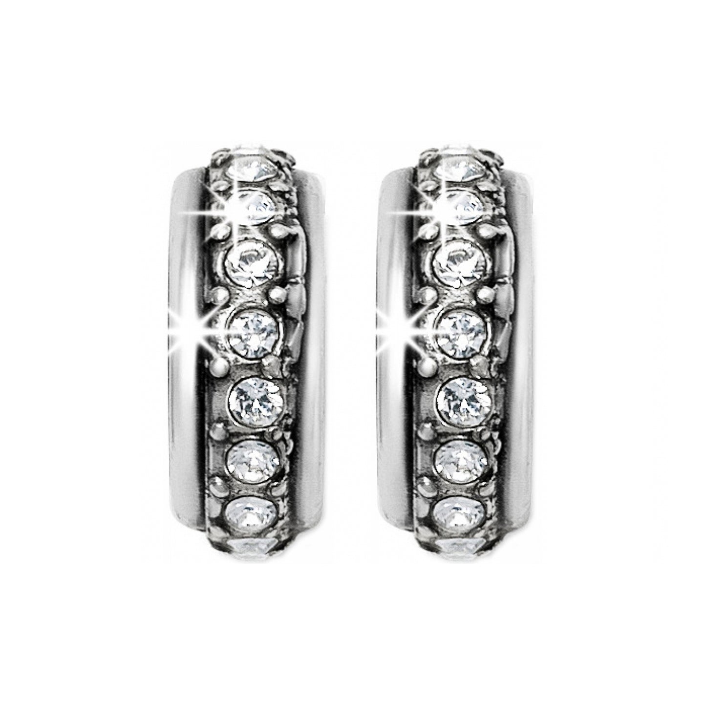 Brighton hoop earrings with silver-plated finish and a row of crystal accents on a white background