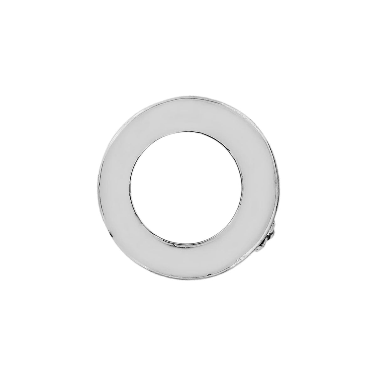 Brighton spacer bead with white enamel finish and silver-tone edges shown from the front on a white background
