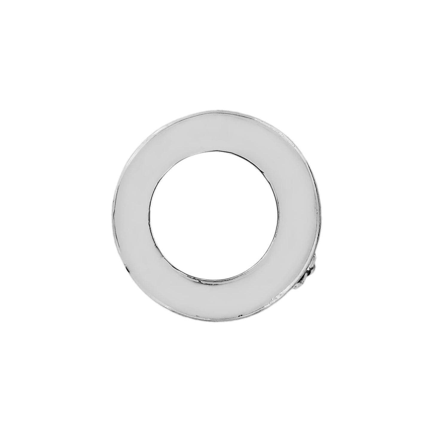 Brighton spacer bead with white enamel finish and silver-tone edges shown from the front on a white background