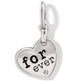 Brighton heart charm with silver-plated finish, black forever lettering, and single crystal accent on a white background