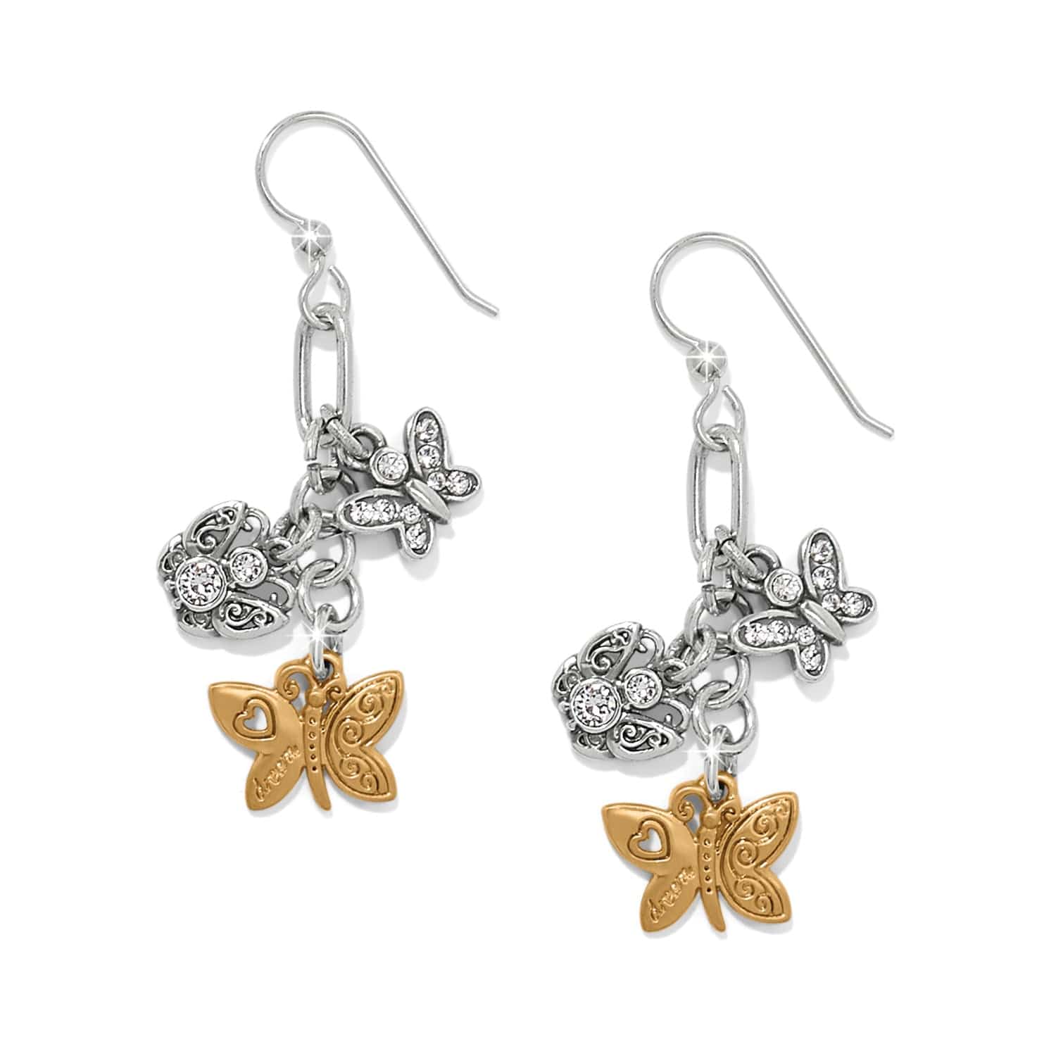 Forever Butterfly Charms French Wire Earrings silver-gold 1