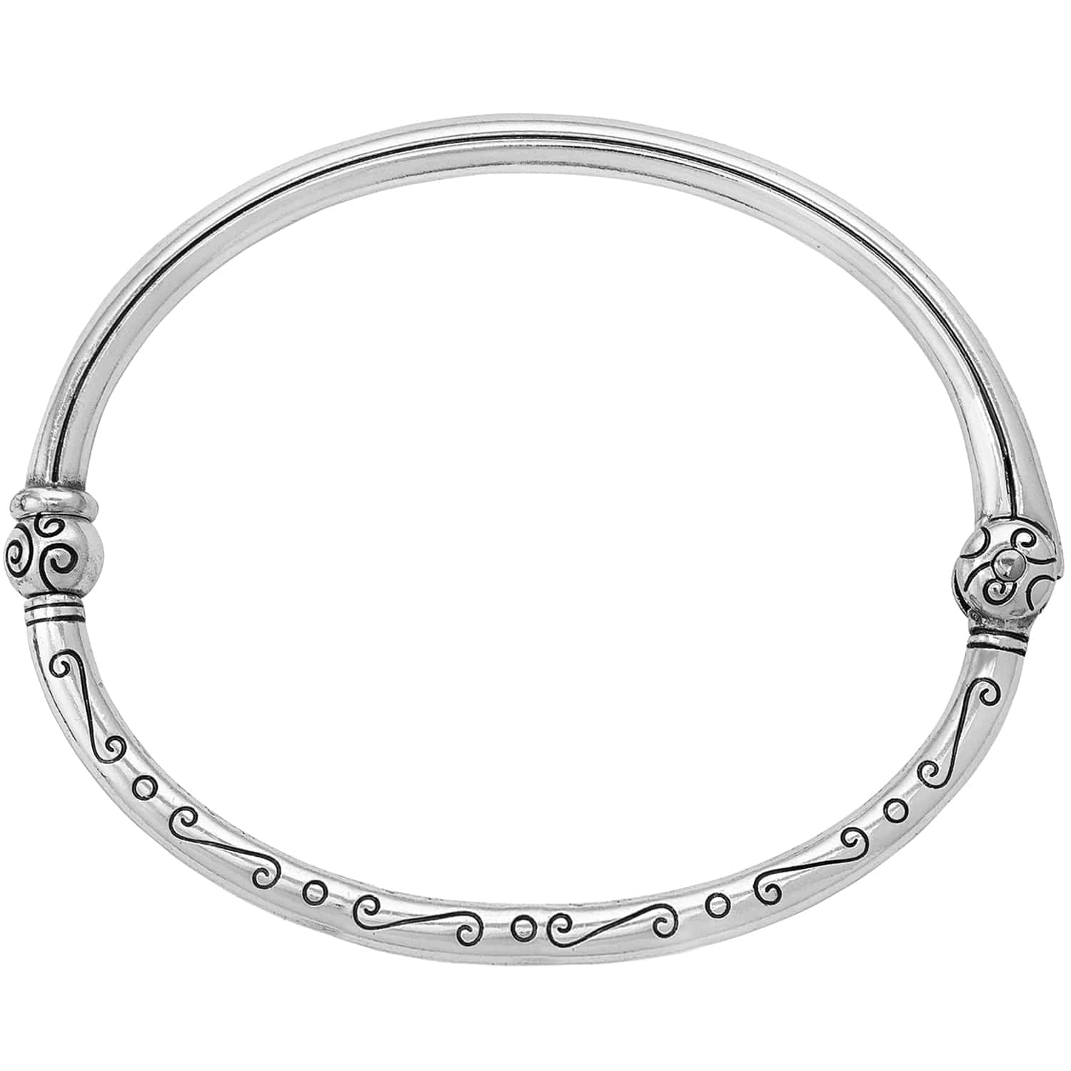 Brighton bangle bracelet with two-tone finish and engraved scroll and dot detailing on a white background