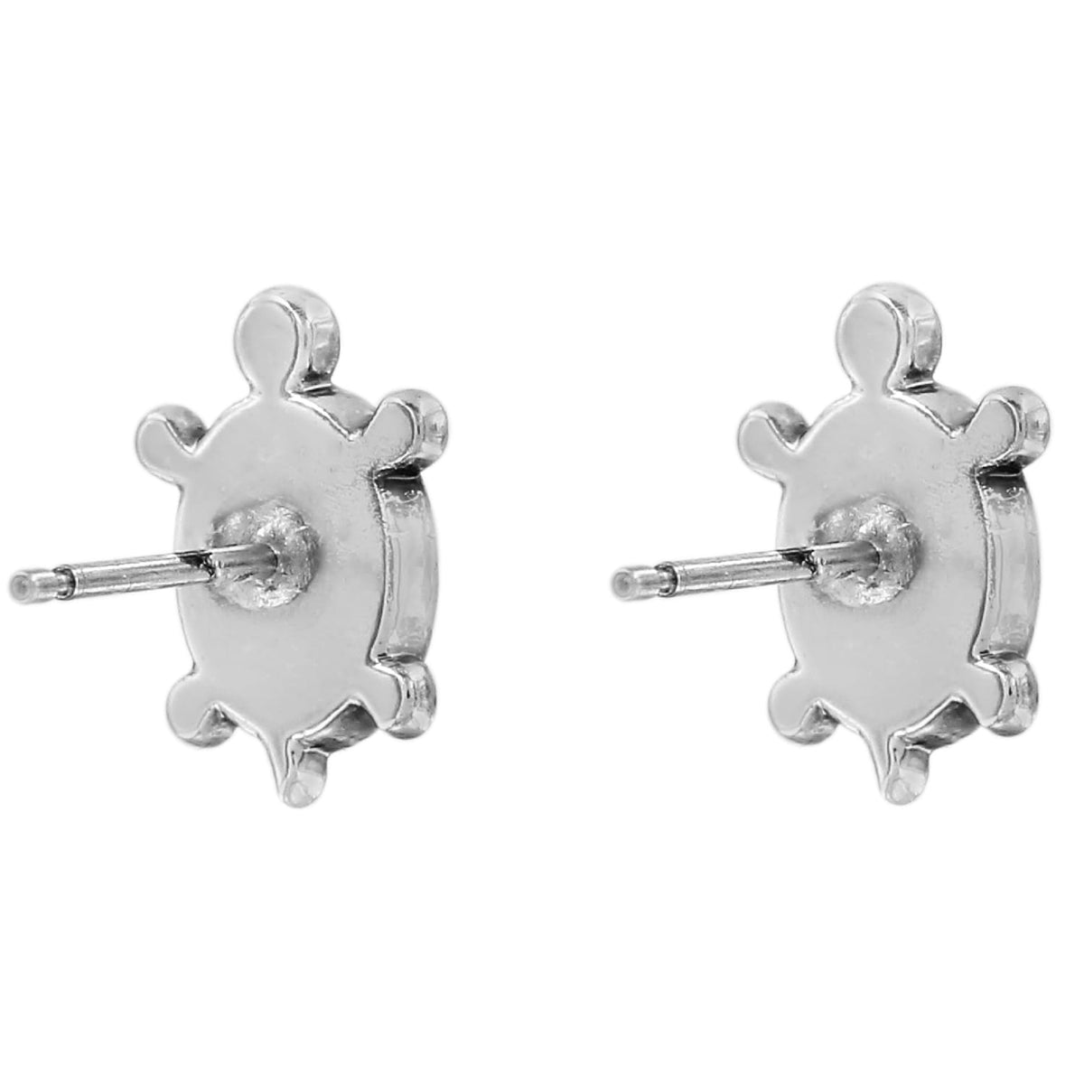 Brighton stud earrings shown from the back with silver-plated prong settings and posts on a white background