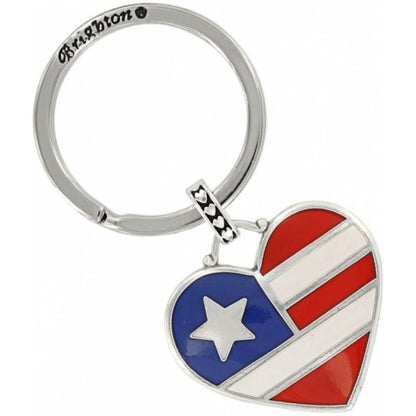 Brighton keychain with American flag heart charm featuring red, white, and blue enamel on a white background