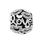Brighton charm with silver-plated love script, heart cutouts, and crystal pave accents on a white background