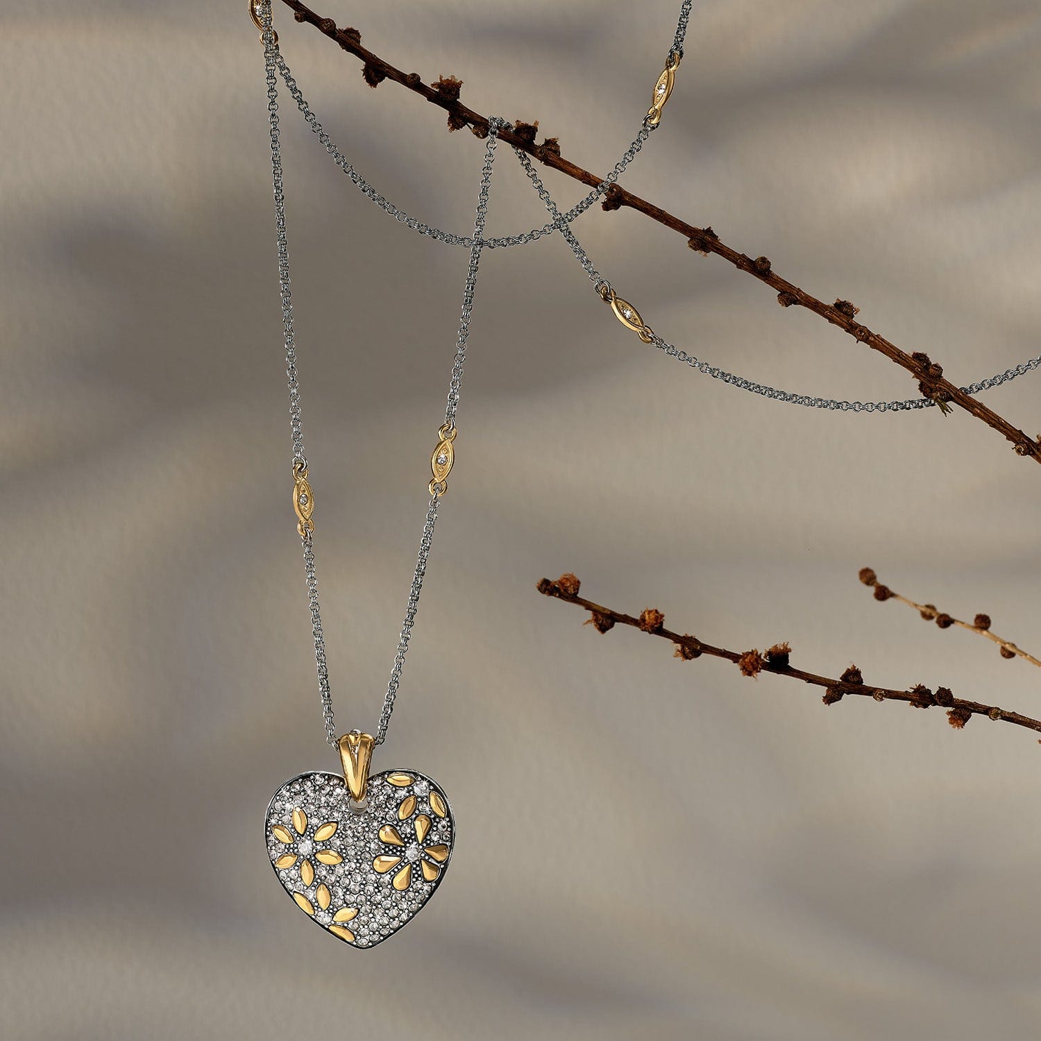 Garden Of Love Heart Convertible Necklace silver-gold 9