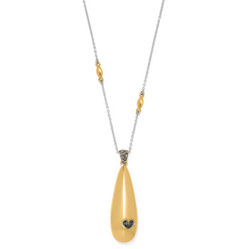 Brighton pendant necklace with gold-plated teardrop, crystal bail, heart accent, and silver-tone chain on a white background