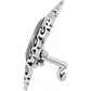 Brighton ring side view with silver-plated scrollwork band and dark oval center stone on a white background