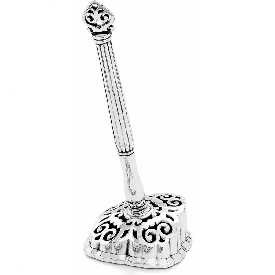Brighton decorative stand with silver-plated ornate scrollwork base and fluted column with filigree finial on a white background