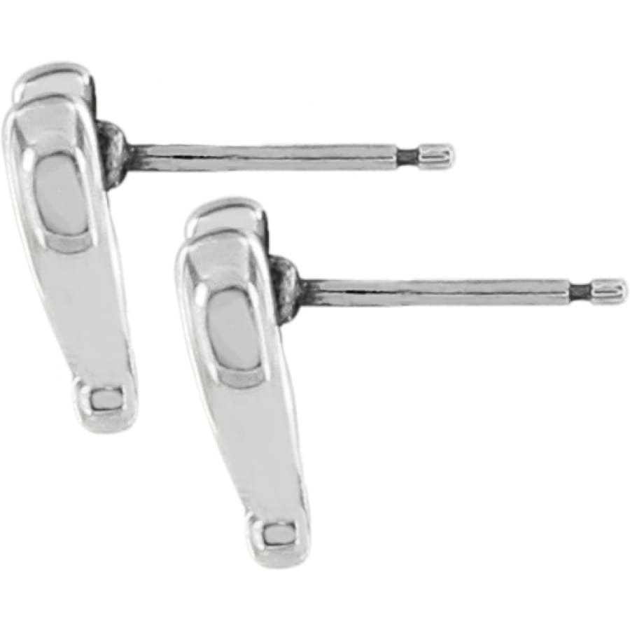 Brighton silver-plated stud earrings with polished elongated drop design and post backs on a white background
