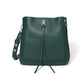 Brighton green leather shoulder handbag with whipstitch trim, silver-tone knot accent, and adjustable strap on a white background
