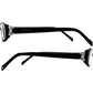 Brighton black eyeglass frames with silver-tone bow accents at temples, shown from both sides on a white background