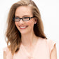Model wearing Brighton rectangular eyeglasses with black frames and crystal accents on the temples