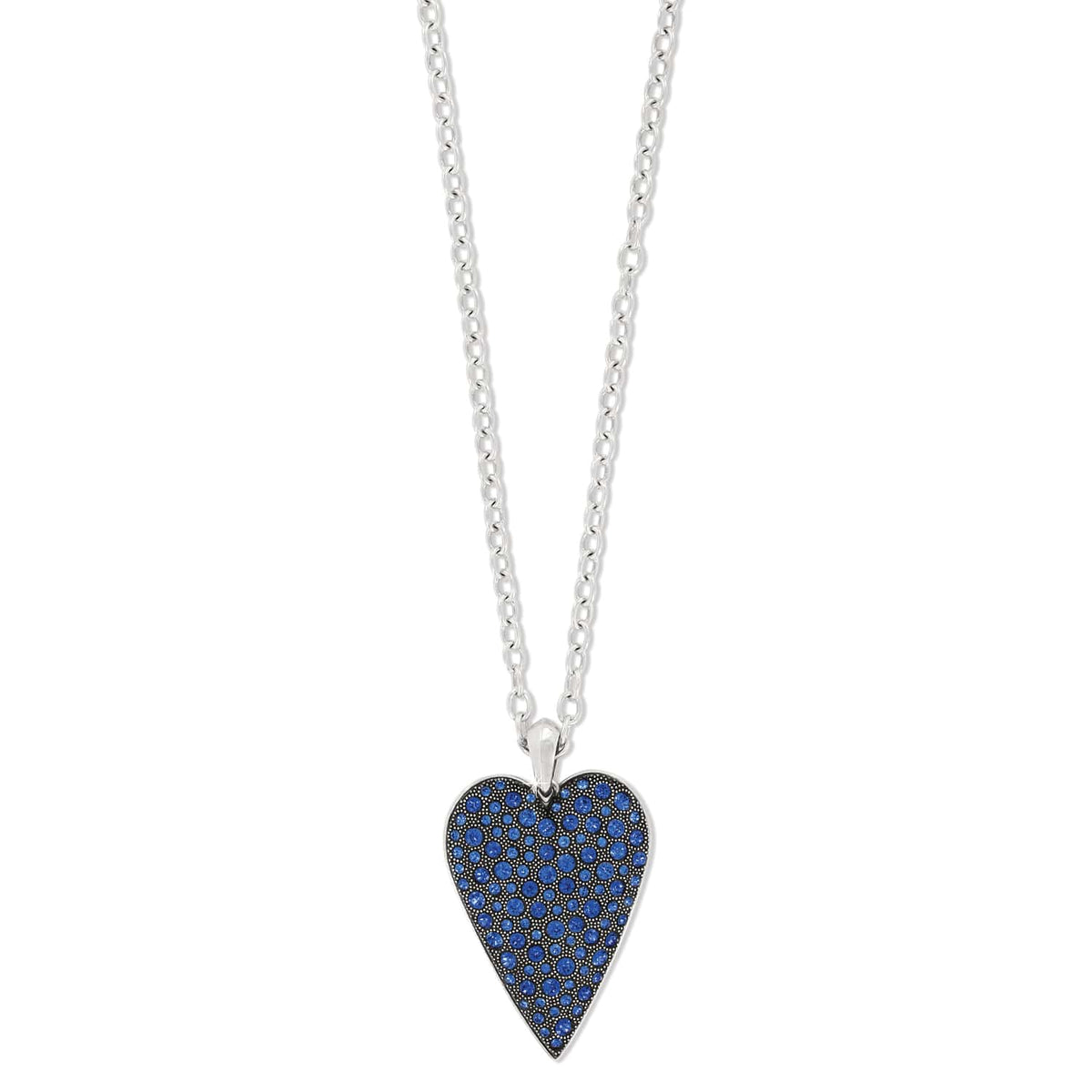 Brighton heart pendant necklace with blue crystals and silver-plated chain on a white background