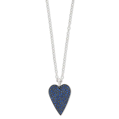 Brighton heart pendant necklace with blue crystals and silver-plated chain on a white background
