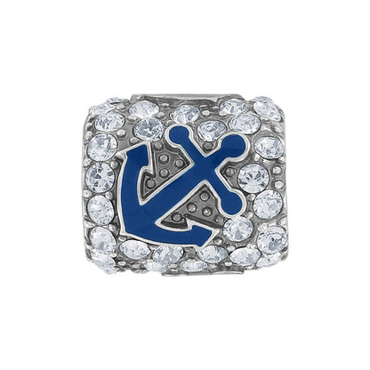 Brighton silver-plated charm with blue enamel anchor and pave crystal accents on a white background