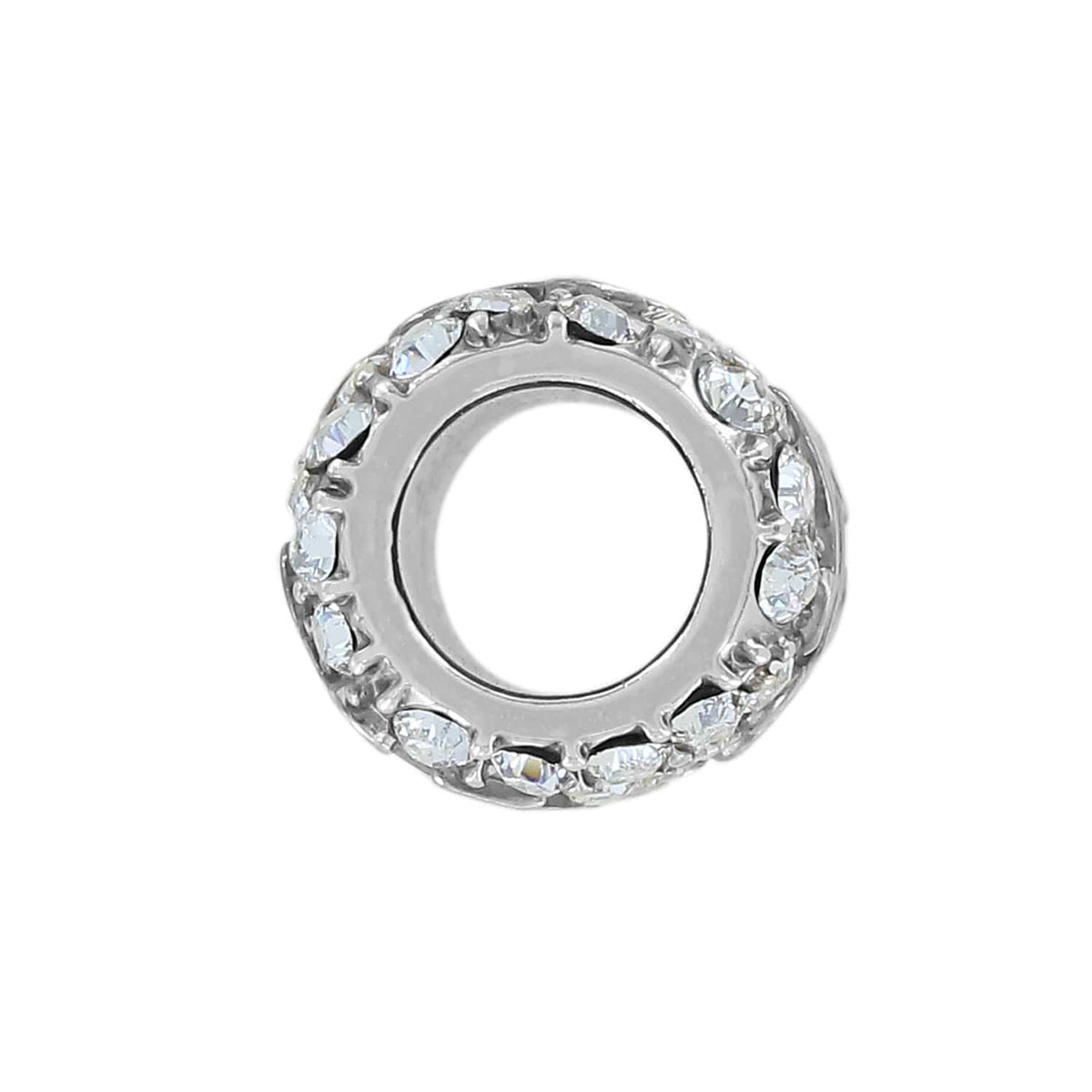 Brighton silver-plated spacer bead with pavé crystal border shown from the side on a white background